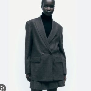 Zara grey plaid oversized blazer NWT